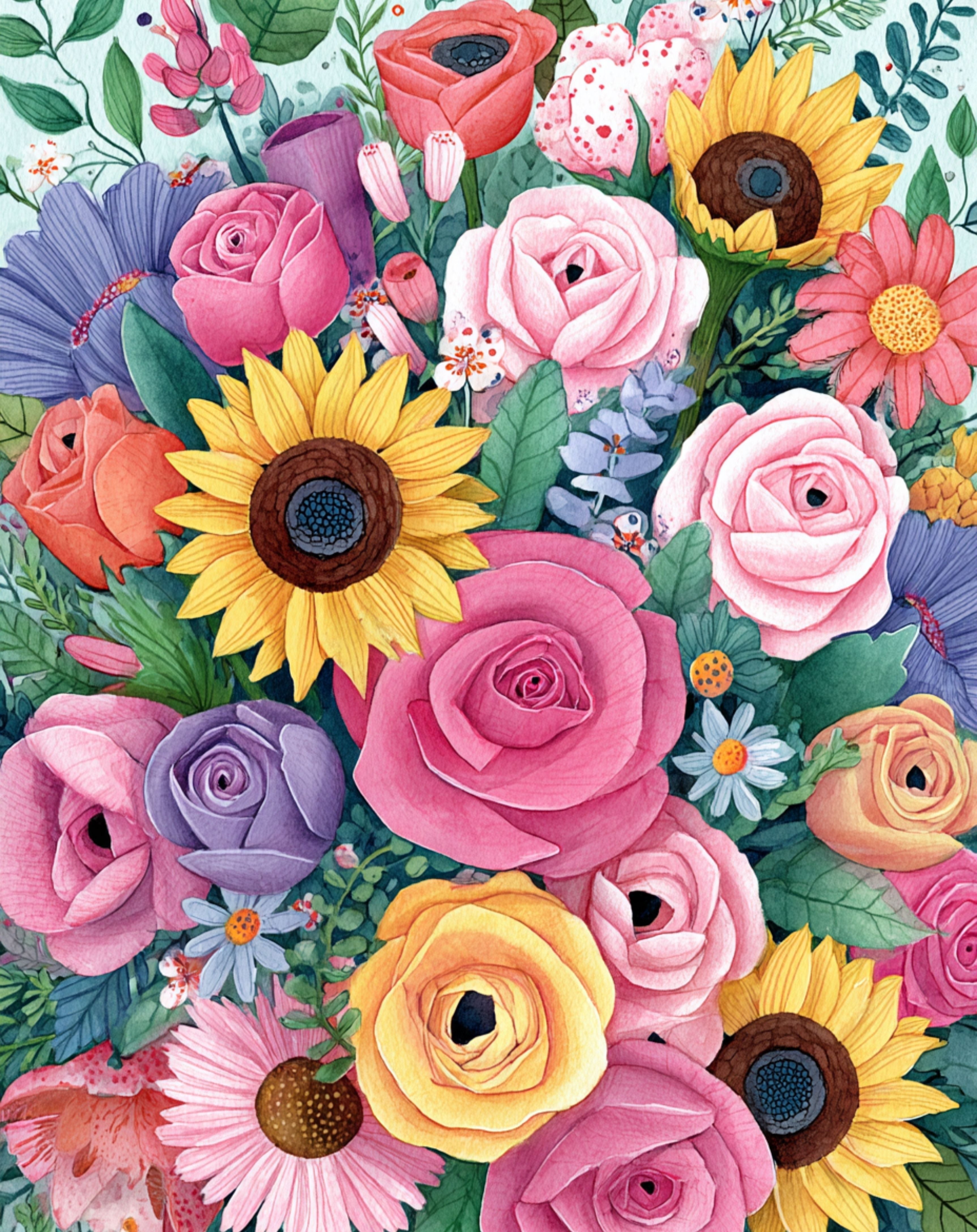 Diamond Paint Kit Sunflowers and Roses